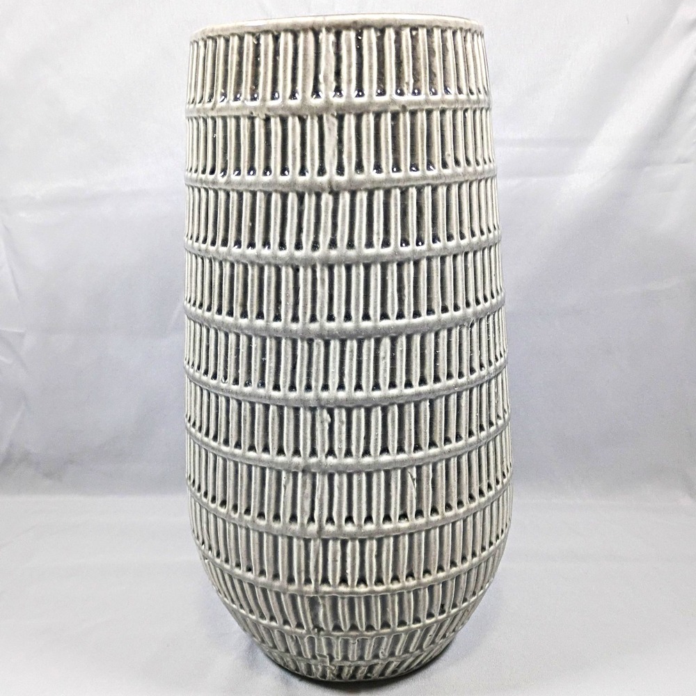 Gray Textured Ceramic Vase 12 in Glossy Finish Abstract Art Pottery WH01 1294